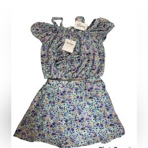 Girls Blue Floral two piece top and skirt size 8